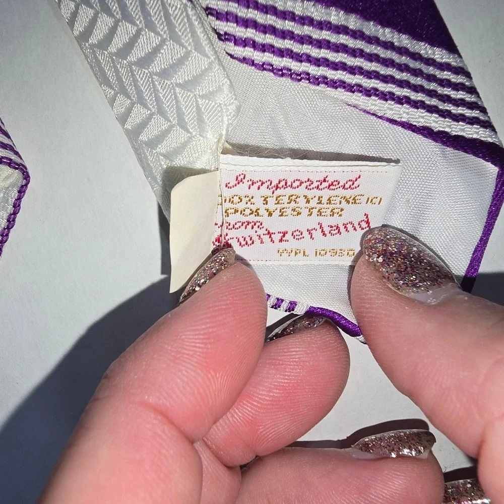 Vintage Purple & White TownCraft Tie‎ Imported from Switzerland 100% Polyester